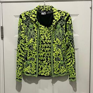 Damee, Inc Vibrant Green Embroidered Tank & Jacket Luxury Upscale attire holiday